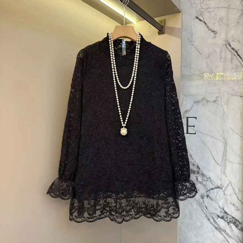 大码女装立领长袖蕾丝打底衫