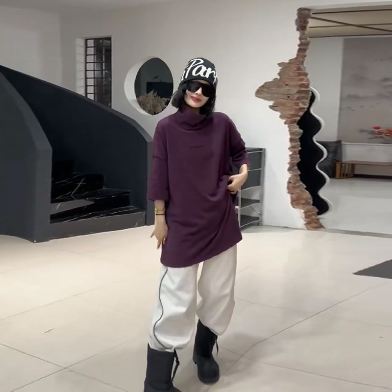 加肥高领短袖小字母大衫宽松遮肚子大码女装韩版简约休闲百搭上衣,女装/女士精品,大码内搭,淘宝优惠券,粉丝福利购,淘宝优惠卷