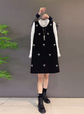 立领长袖打底衫（两件套）马甲裙