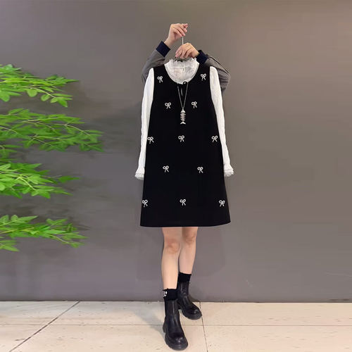 立领长袖打底衫（两件套）马甲裙