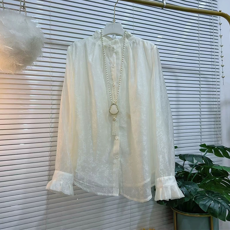 加肥洋气立领微喇袖口小衫韩版淑女风胖妹妹2026秋季新款减龄上衣