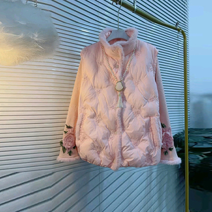 加肥胖妹妹百搭立领毛边棉马甲大码女装复古风洋气时尚甜美棉坎肩