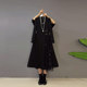 复古风洋气裙子 气质时尚 连衣裙法式 气质长款 加肥立领盘扣收腰长袖