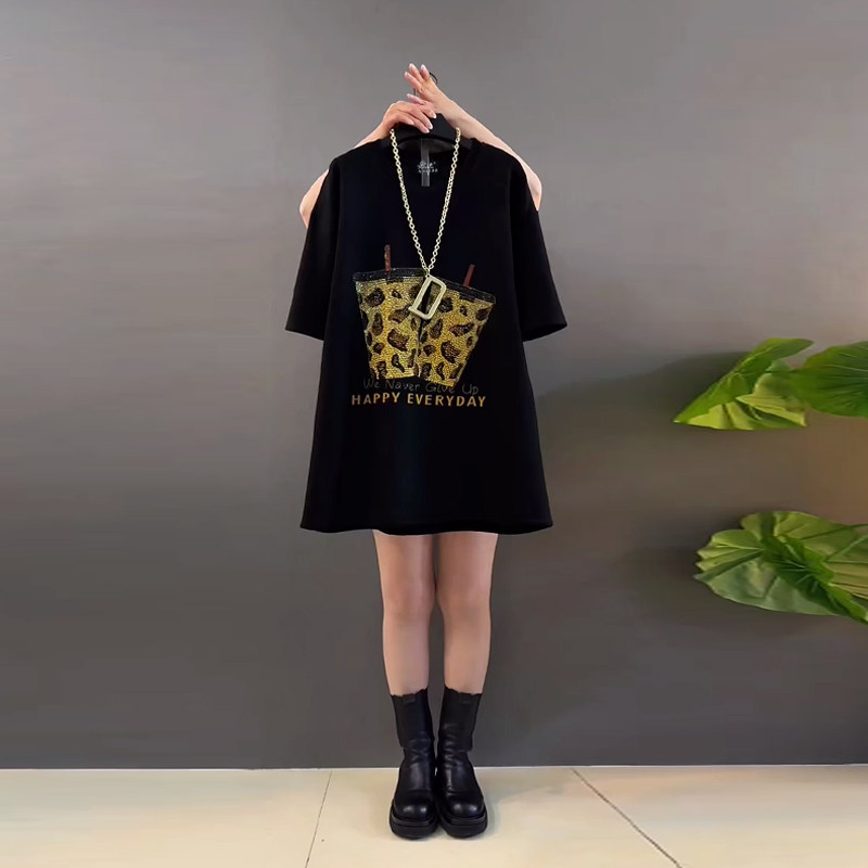 加肥女圆领短袖水杯图案上衣胖妹妹韩版宽松遮肚子百搭休闲T恤衫,女装/女士精品,大码内搭,淘宝优惠券,粉丝福利购,淘宝优惠卷