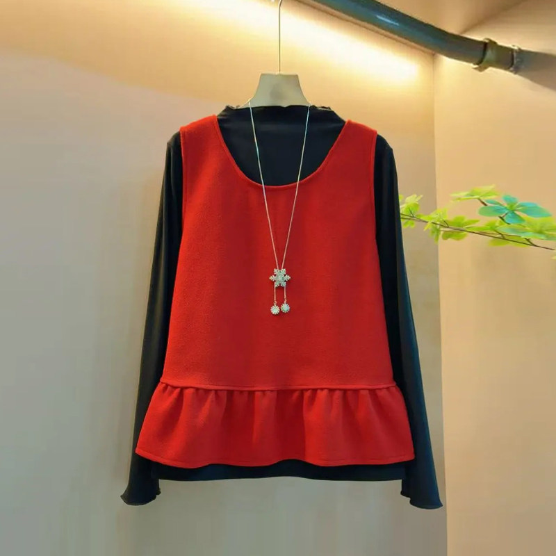 胖MM显瘦后背纽扣马甲高领长袖打底衫加肥大码女装气质简约两件套,女装/女士精品,大码套装,淘宝优惠券,粉丝福利购,淘宝优惠卷