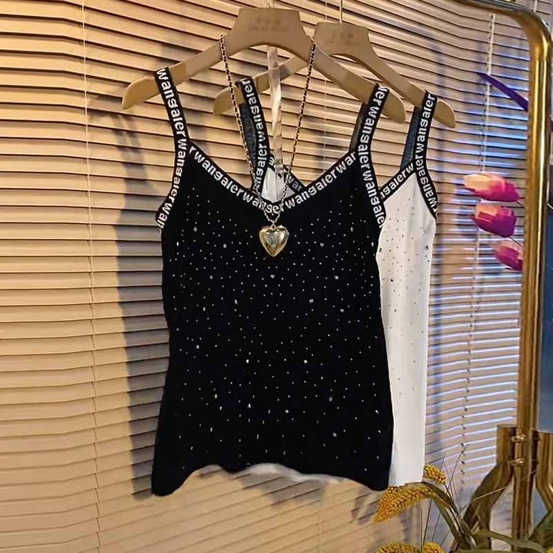 肩带字母满身钻坎袖背心