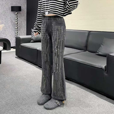 胖妹妹松紧腰亮钻加绒裤子