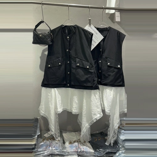 胖妹妹拼色底摆中长款马甲-