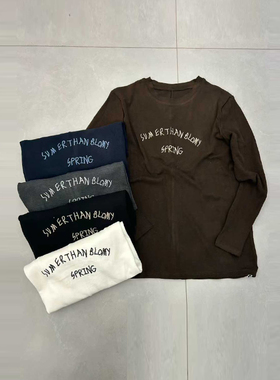 胖MM圆领字母长袖T恤衫加肥大码女装秋冬款韩版休闲百搭shangyi