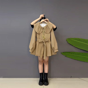 加大码女装娃娃领长袖腰带外套胖妹妹2026早春新款百搭通勤风上衣