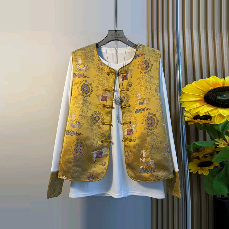 加肥女盘扣花纹国风马甲拼色袖口小衫胖妹妹气质显瘦新中式两件套,女装/女士精品,大码套装,淘宝优惠券,粉丝福利购,淘宝优惠卷