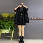 彩色花朵小衫 韩版 宽松遮肚子大码 加肥减龄方领长袖 女装 淑女风上衣