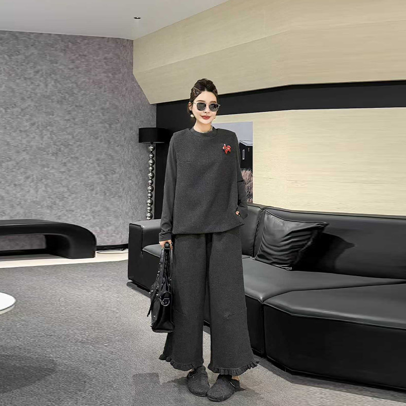 加肥大码女装圆领马甲长袖立领打底衫荷叶边裤脚阔腿裤休闲三件套,女装/女士精品,大码套装,淘宝优惠券,粉丝福利购,淘宝优惠卷