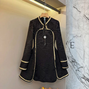 胖MM加肥立领盘扣暗花旗袍裙大码女装中长款气质复古风显瘦连衣裙