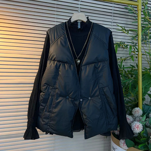 款 加肥V领双兜棉服马甲韩版 宽松遮肚子冬季 女装 保暖百搭坎肩 大码