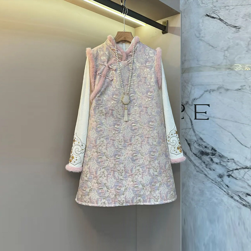 大码女装毛毛袖口打底衫立领毛边花纹马甲裙胖MM复古风显瘦两件套,女装/女士精品,大码套装,淘宝优惠券,粉丝福利购,淘宝优惠卷