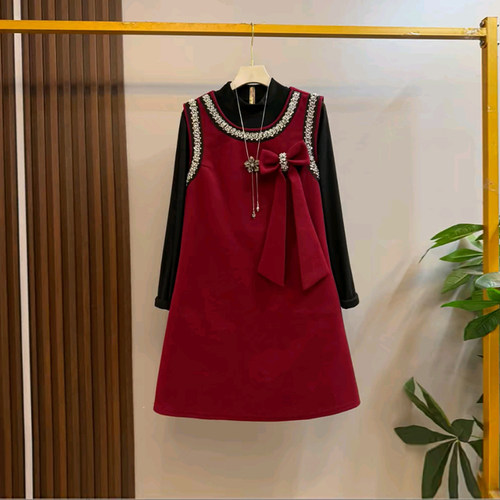 立领长袖打底衫（两件套马甲裙