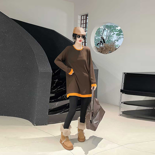 纯色简约百搭打底小衫 大码 上衣胖妹妹2025秋冬款 拼色底摆长袖 女装