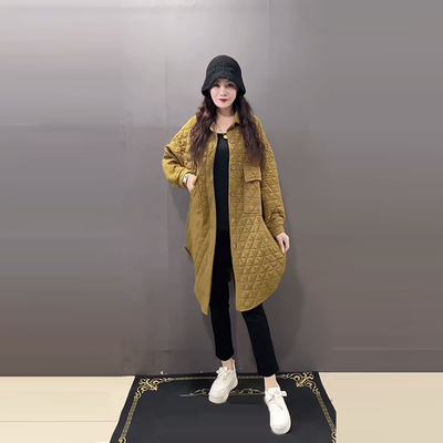 大码翻领长袖中长款外套