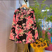 减龄气质轻熟风洋气打底衫 大码 上衣胖MM时尚 韩版 女装 盘扣花朵长袖