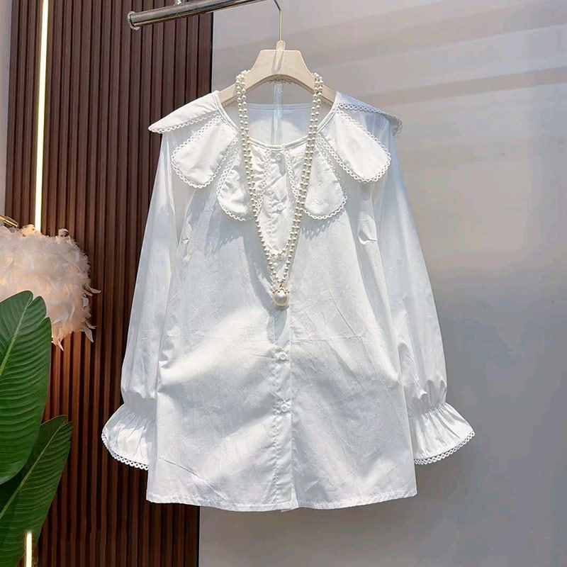 加大码女装花瓣披肩领长袖衬衫胖妹妹韩版甜美减龄宽松遮肚子上衣,女装/女士精品,大码内搭,淘宝优惠券,粉丝福利购,淘宝优惠卷