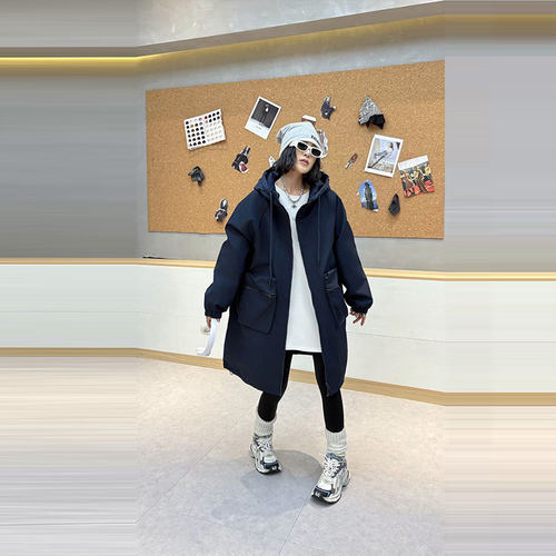 大码女装连帽长款棉服大外套