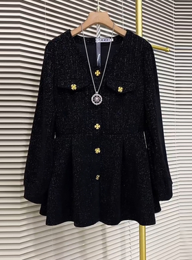 220斤黑色显瘦简约宽松收腰时尚加大码女装2023初秋款V领长袖上衣