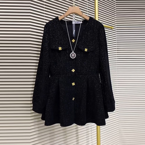 大码V领金属扣长袖上衣