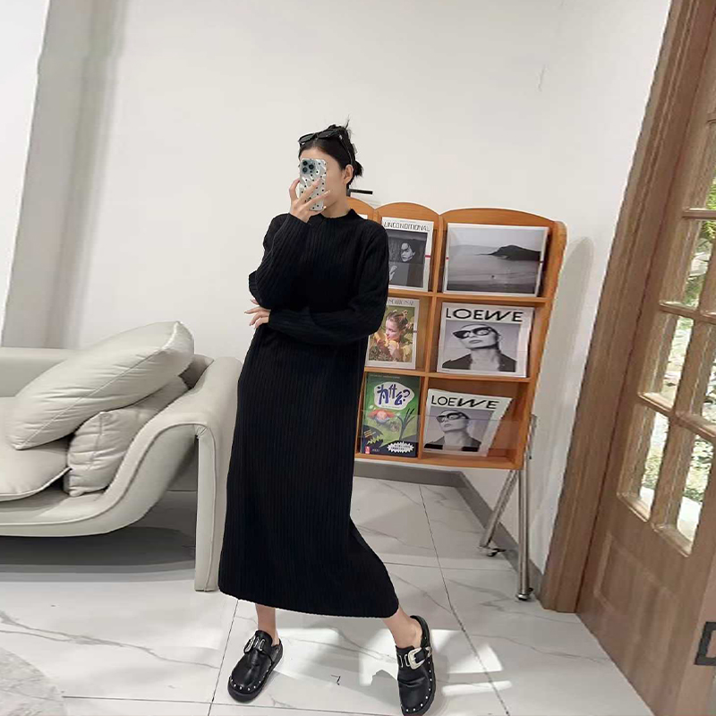 大码女装立领长袖长款针织裙