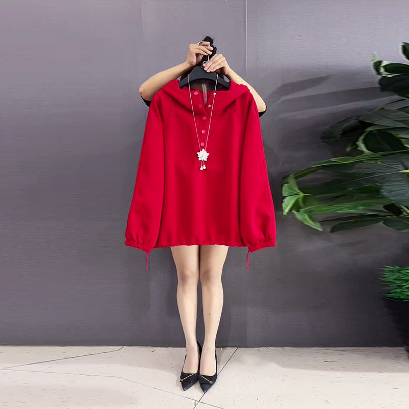 加肥女连帽纽扣领长袖上衣宽松遮肚子纯色简约胖妹妹百搭休闲卫衣,女装/女士精品,大码内搭,淘宝优惠券,粉丝福利购,淘宝优惠卷