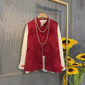 韩版 立领盘扣暗花国风马甲胖妹妹秋冬款 花朵袖 口长袖 大码 小衫 女装