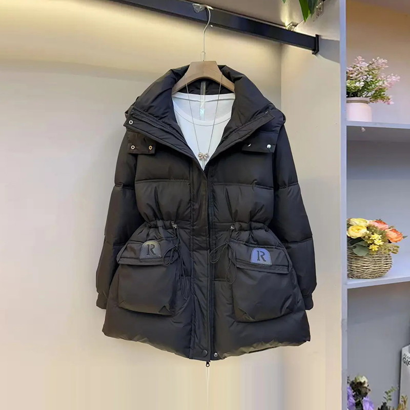 大码女装连帽立领长袖棉服