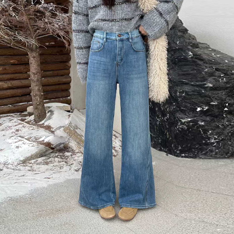 加肥净版加绒阔腿裤子