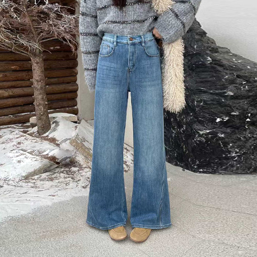 加肥净版加绒阔腿裤子