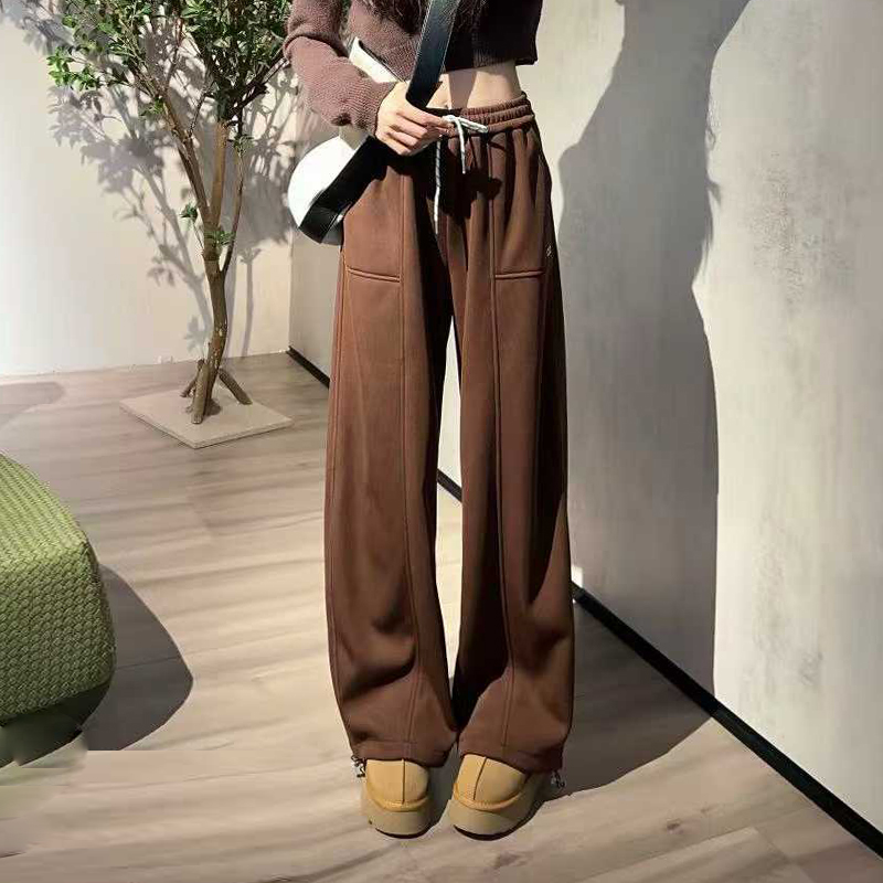 大码松紧腰系带阔腿裤子