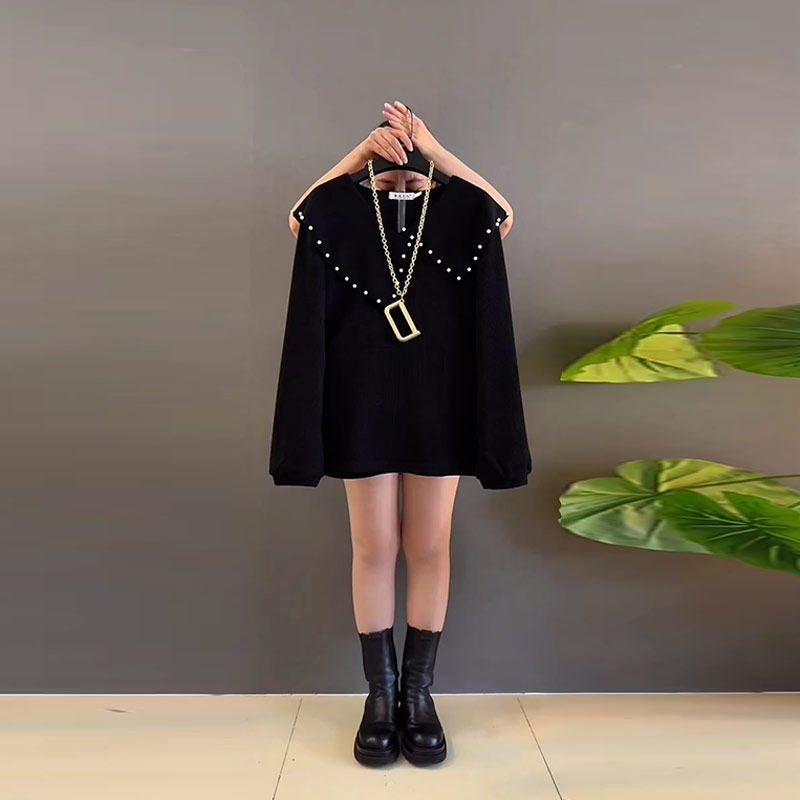 加大码女装披肩领钉珠边长袖小衫胖妹妹韩版小众设计洋气减龄上衣,女装/女士精品,大码内搭,淘宝优惠券,粉丝福利购,淘宝优惠卷