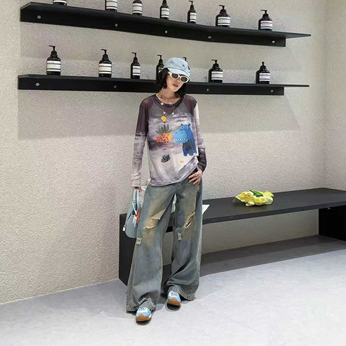 胖妹妹卡通图案长袖防晒网纱衫