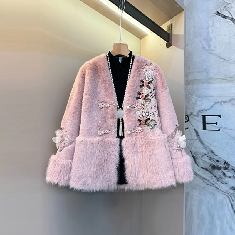 胖MM加肥V领盘扣毛毛长袖上衣大码女装欧洲站冬季款宽松洋气外套,女装/女士精品,大码棉服,淘宝优惠券,粉丝福利购,淘宝优惠卷