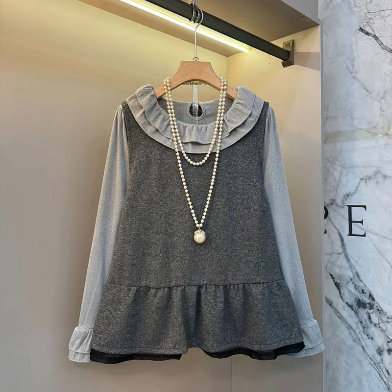 微喇袖口翻领小衫（两件套）马甲