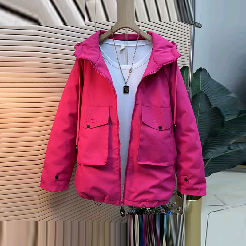 大码女装连帽双兜棉服外套