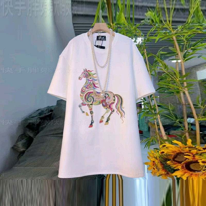 加大码女装彩色图案短袖上衣胖妹妹宽松遮肚子欧货减龄休闲T恤衫,女装/女士精品,大码内搭,淘宝优惠券,粉丝福利购,淘宝优惠卷