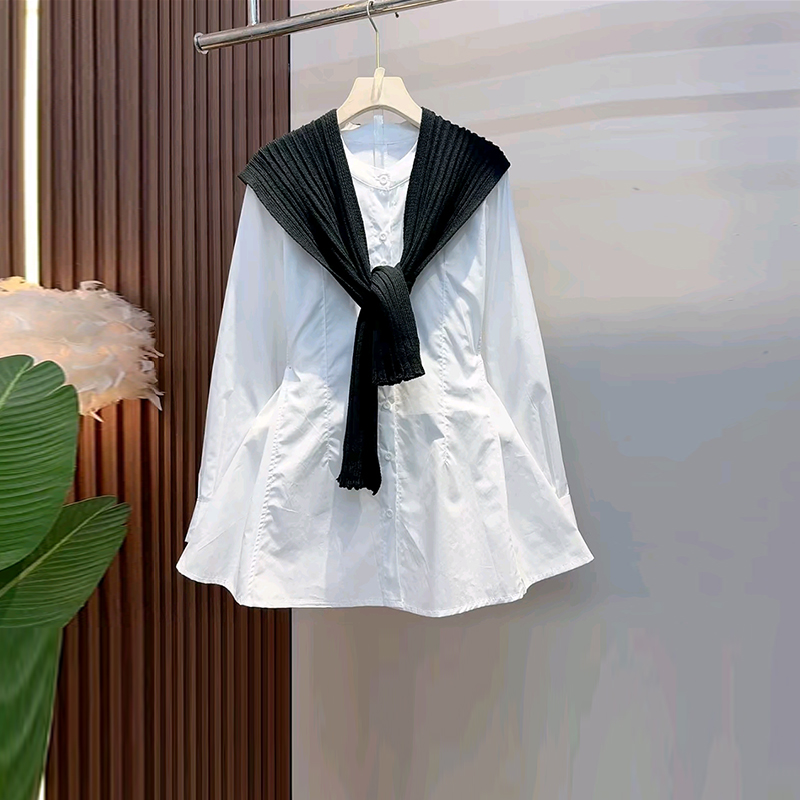 披肩（两件套）长袖收腰衬衫-