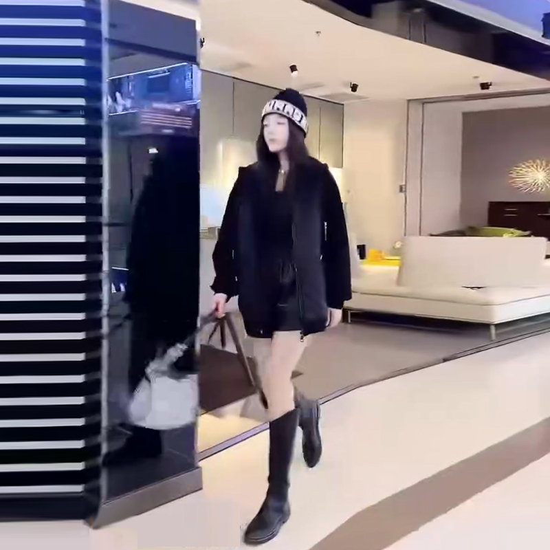 连帽长袖拉链夹棉外套