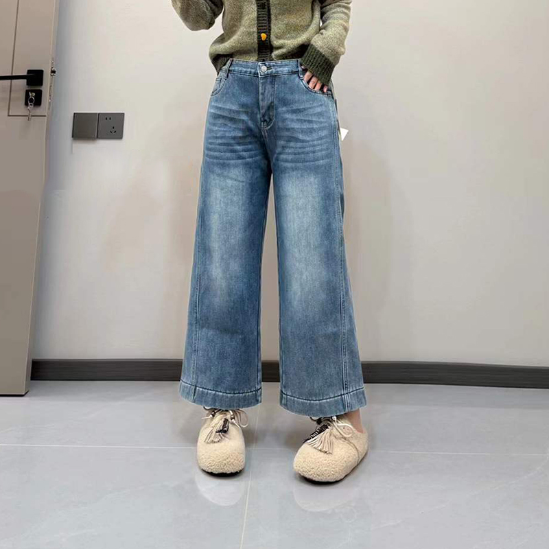 后腰松紧腰加绒阔腿九分裤