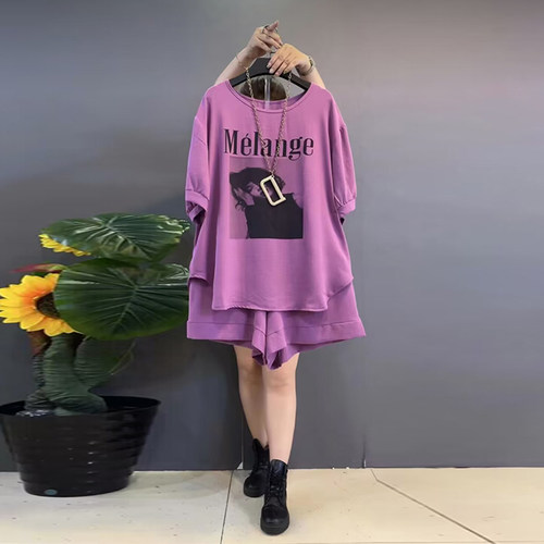 圆领字母美女图衫（两件套）短裤