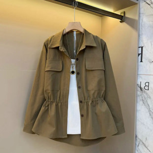 收腰外套2025秋季 简约百搭韩版 款 女装 休闲上衣 大码 胖妹妹翻领长袖