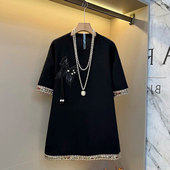 宽松遮肚子大码 女装 韩版 加肥流苏蝴蝶结圆领T恤衫 秋冬款 休闲上衣