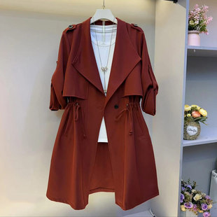 胖MM加肥翻领收腰系带风衣大码 2025秋季 款 气质通勤风洋气外套 女装