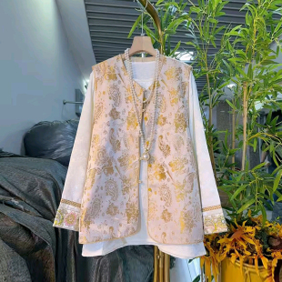 口小衫 胖妹妹花纹图案国风马甲加肥大码 洋气减龄拼色袖 新中式 女装