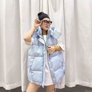 加肥女连帽流苏拉链兜棉马甲中长款遮臀显瘦秋冬款胖妹妹棉服上衣